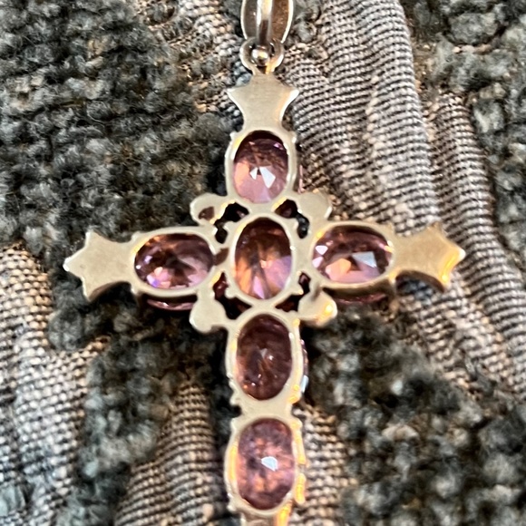 925 Silver Cross Pendant Pink Stones - Picture 7 of 8